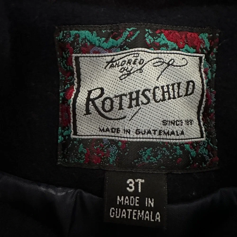 Rothschild Coat Set Girls 3T Navy Blue Vintage Wool Velvet Cape Hat Embroidery - Picture 4 of 15